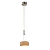 Moderne Pendelleuchte mit Holzoptik, seitliche Perspektive