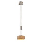 Moderne Pendelleuchte mit Holzoptik, seitliche Perspektive