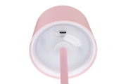 Unteransicht einer rosa Akku-Tischleuchte mit USB-Ladeanschluss.