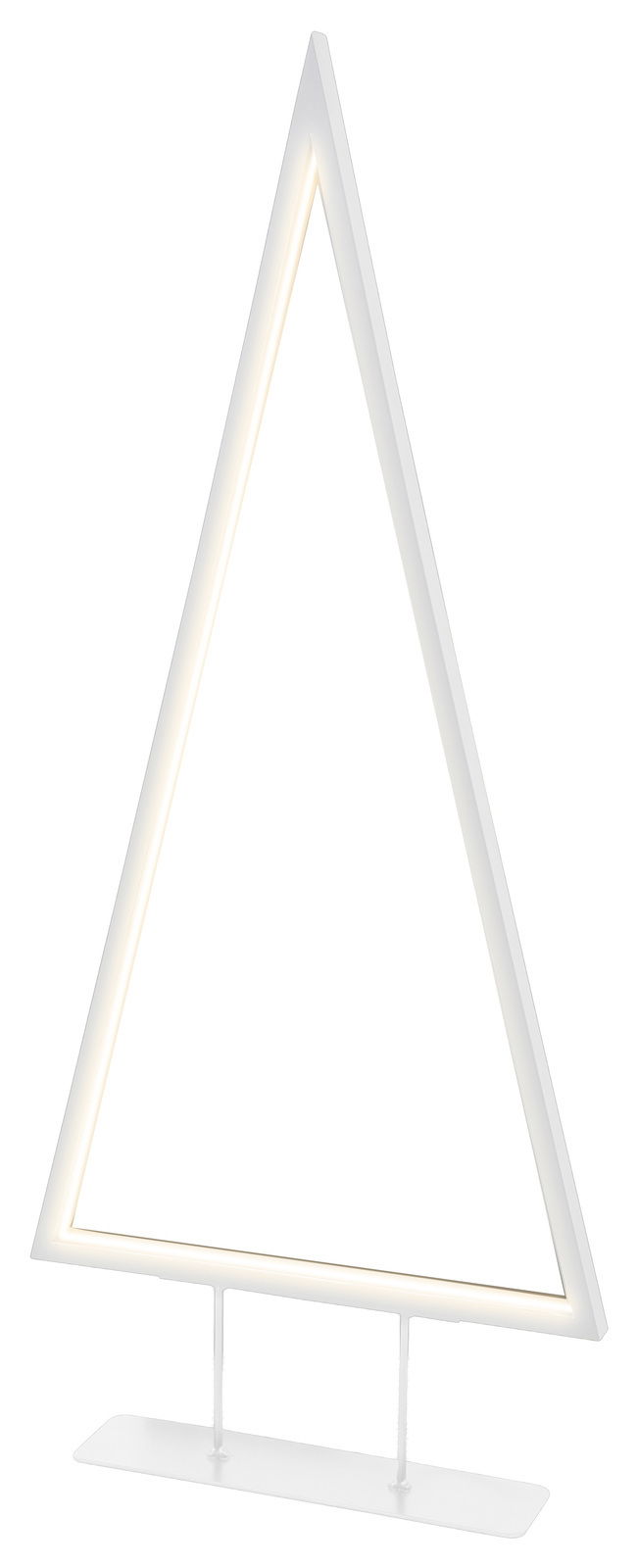 LED Baum in dreieckiger Form, 47 cm hoch, aus weißem Material mit warmweißer Beleuchtung, seitliche Perspektive