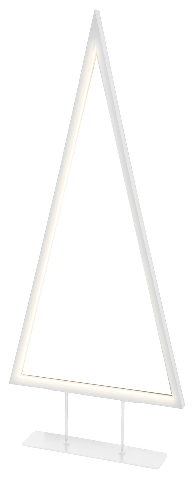 LED Baum in dreieckiger Form, 47 cm hoch, aus weißem Material mit warmweißer Beleuchtung, seitliche Perspektive