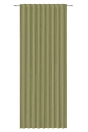 Grüner Fertigvorhang in Frontalansicht mit gleichmäßigen Falten.
