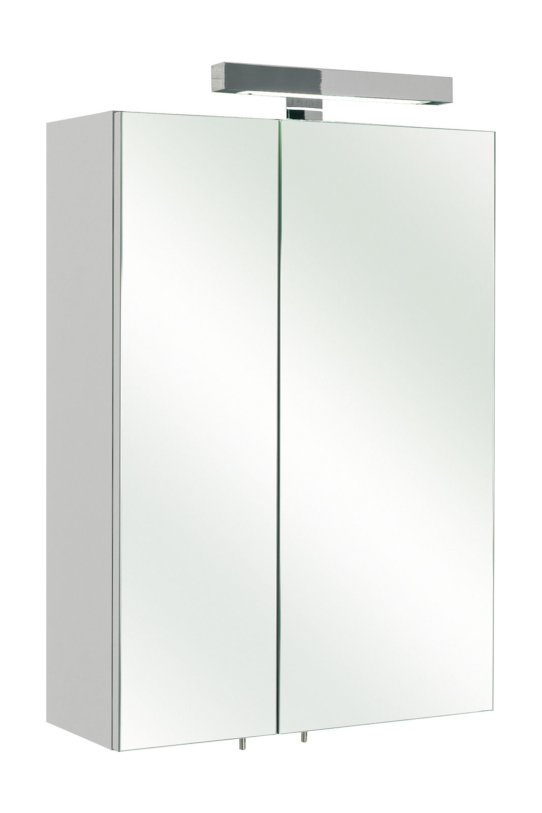 XORA Spiegelschrank TIVOLI Moderner Spiegelschrank mit zwei Türen und integrierter Beleuchtung, seitliche Perspektive