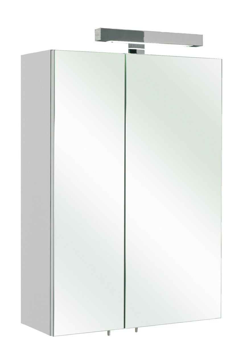 XORA Spiegelschrank TIVOLI Moderner Spiegelschrank mit zwei Türen und integrierter Beleuchtung, seitliche Perspektive