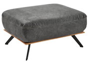 Grauer XXL-Hocker mit schwarzem Metallgestell und Holzplatte, seitliche Perspektive