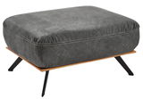 Grauer XXL-Hocker mit schwarzem Metallgestell und Holzplatte, seitliche Perspektive