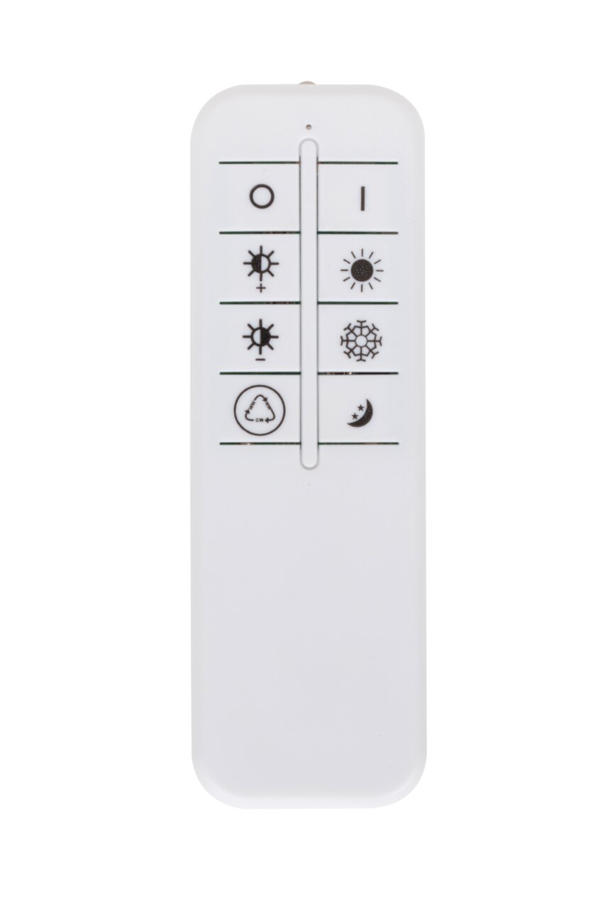 Novel LED-Deckenleuchte Fernbedienung für LED-Deckenleuchte, Vorderansicht mit verschiedenen Symbolen für Lichtsteuerung