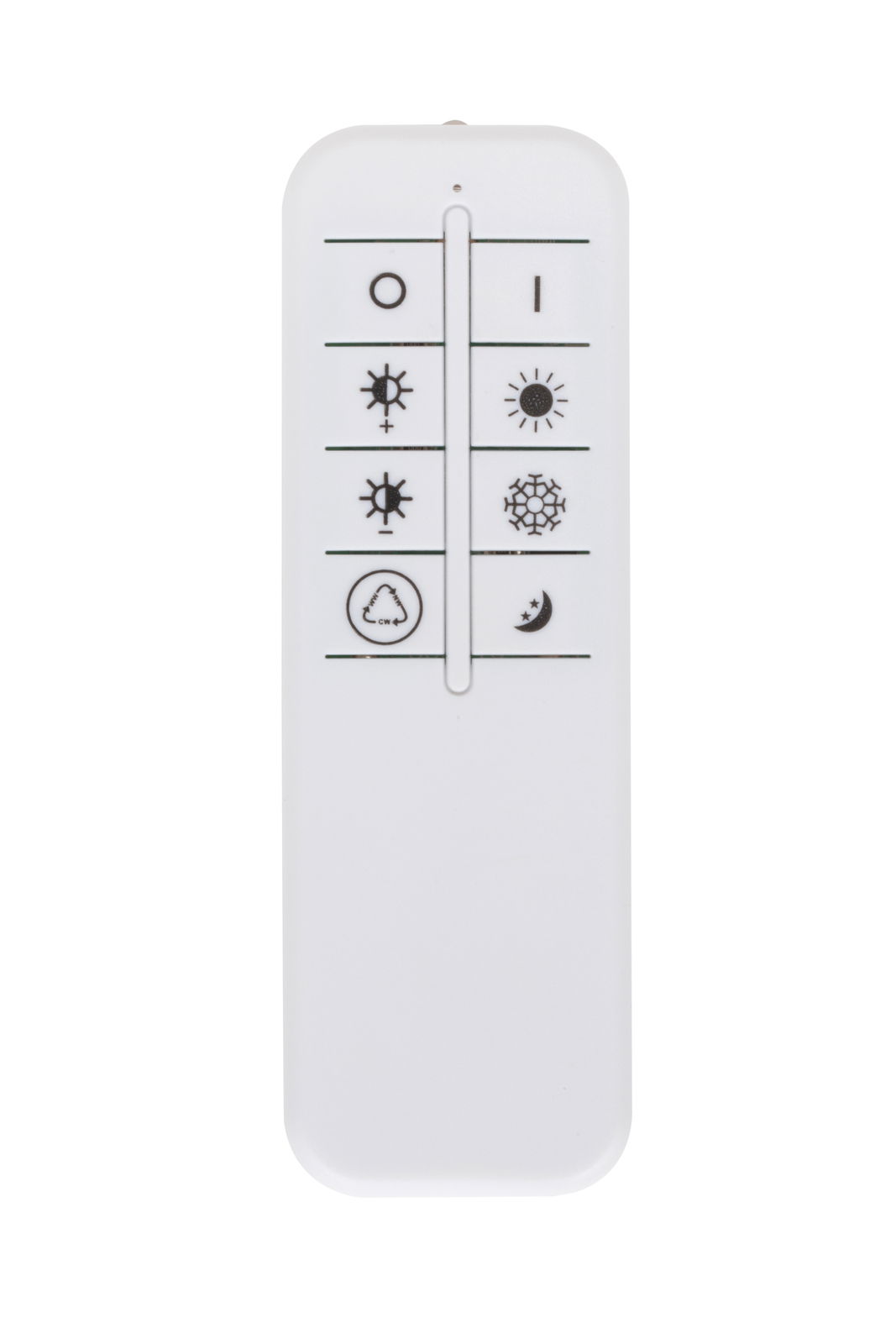 Fernbedienung für LED-Deckenleuchte, Vorderansicht mit verschiedenen Symbolen für Lichtsteuerung