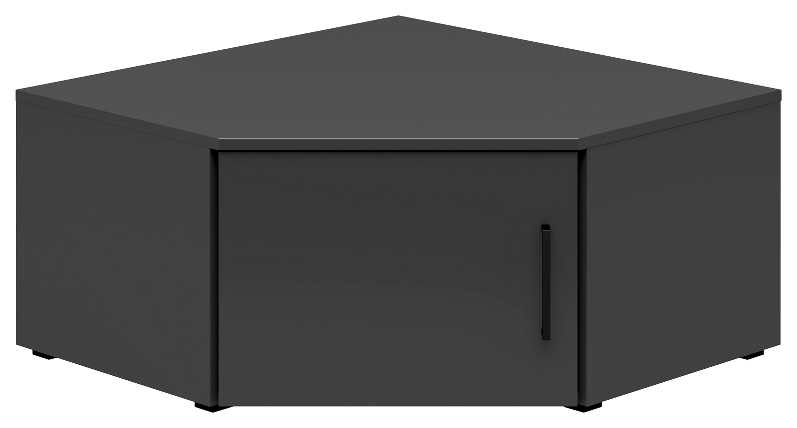 Dunkelgrauer Eckaufsatzschrank mit einer Tür, frontal betrachtet