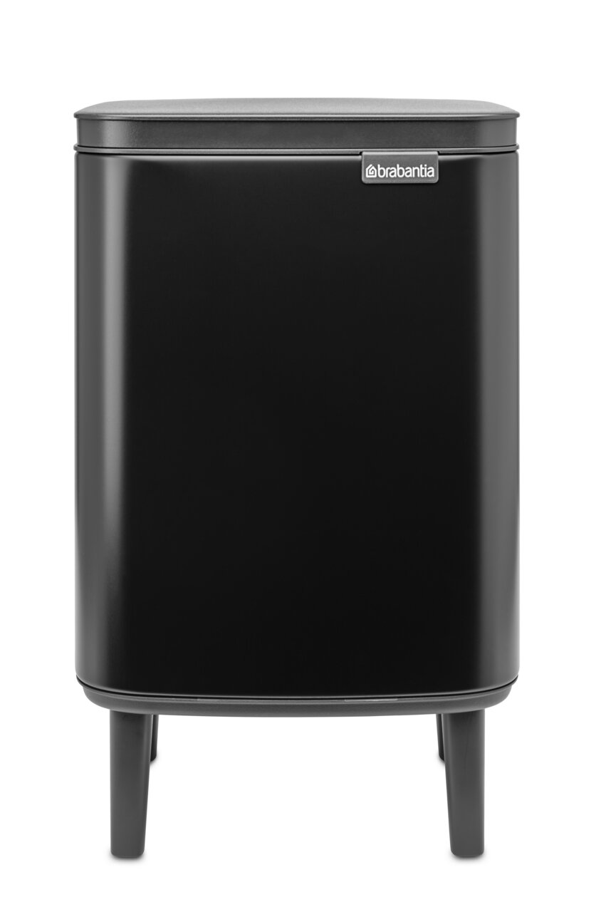 Brabantia Abfallbehälter Schwarzer Abfallbehälter Bo Hi 7L von vorne mit modernem Design und erhöhten Beinen