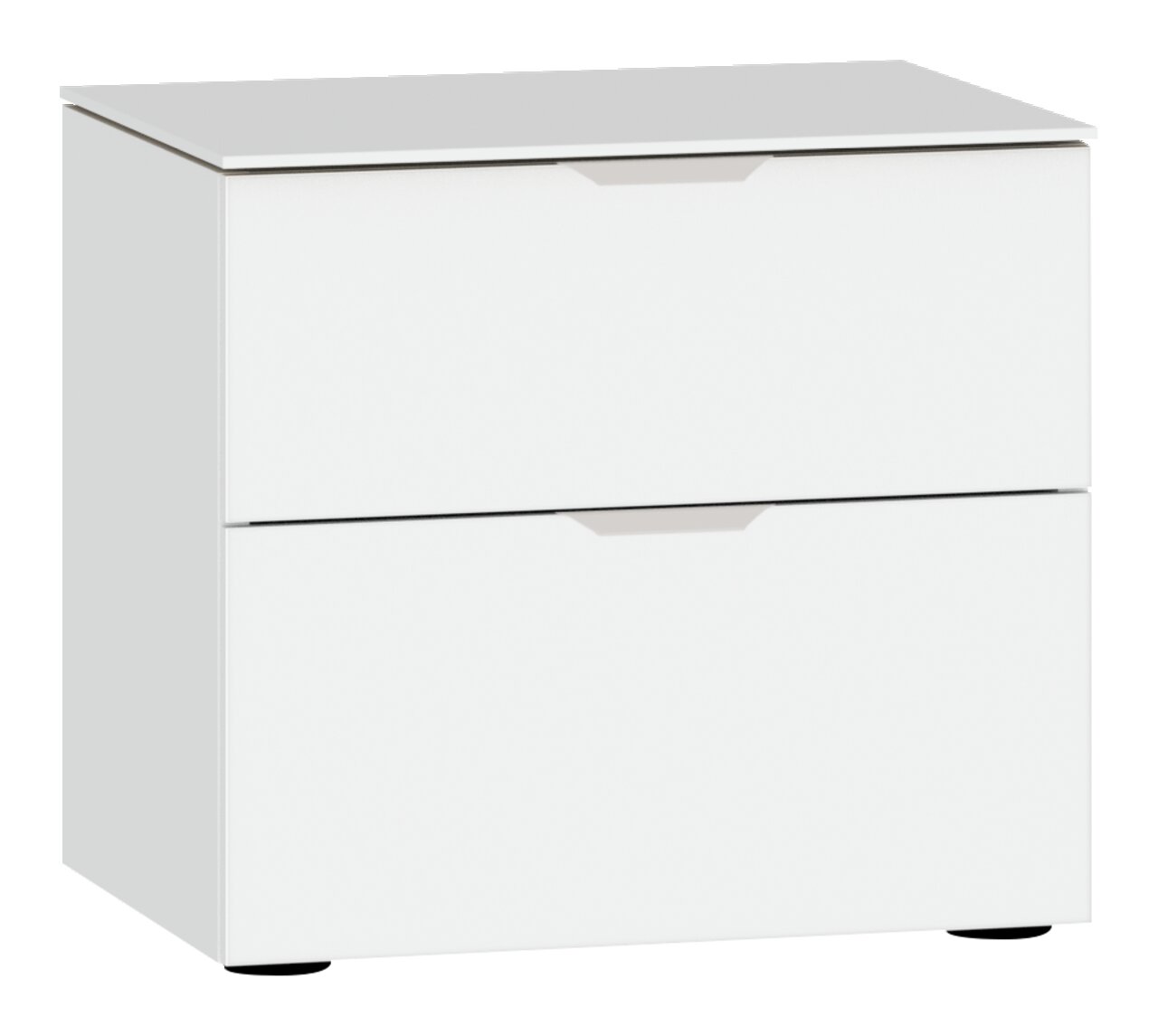 Jutzler Nachtkommode BEIMÖBEL Weiße Nachtkommode mit zwei Schubladen, frontale Perspektive