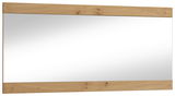 Großer rechteckiger Spiegel mit Holzrahmen, perspektivisch von vorne fotografiert.