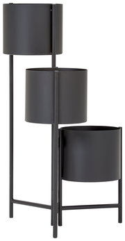 Schwarze Blumensäule mit drei unterschiedlich hohen Pflanzgefäßen, seitliche Perspektive