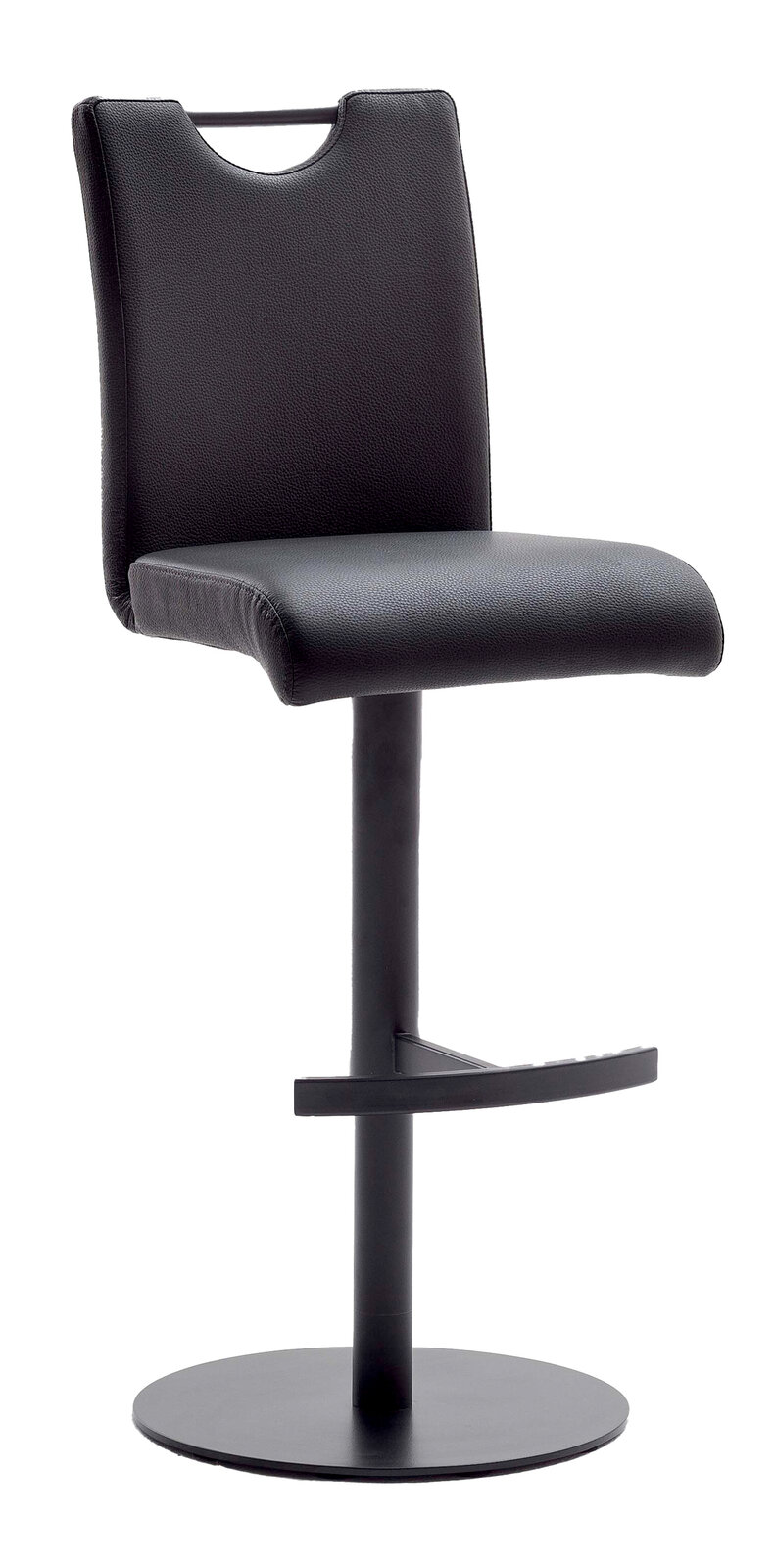 Novel Barhocker ALESI Moderner schwarzer Barhocker mit Rückenlehne und Fußstütze, seitliche Perspektive