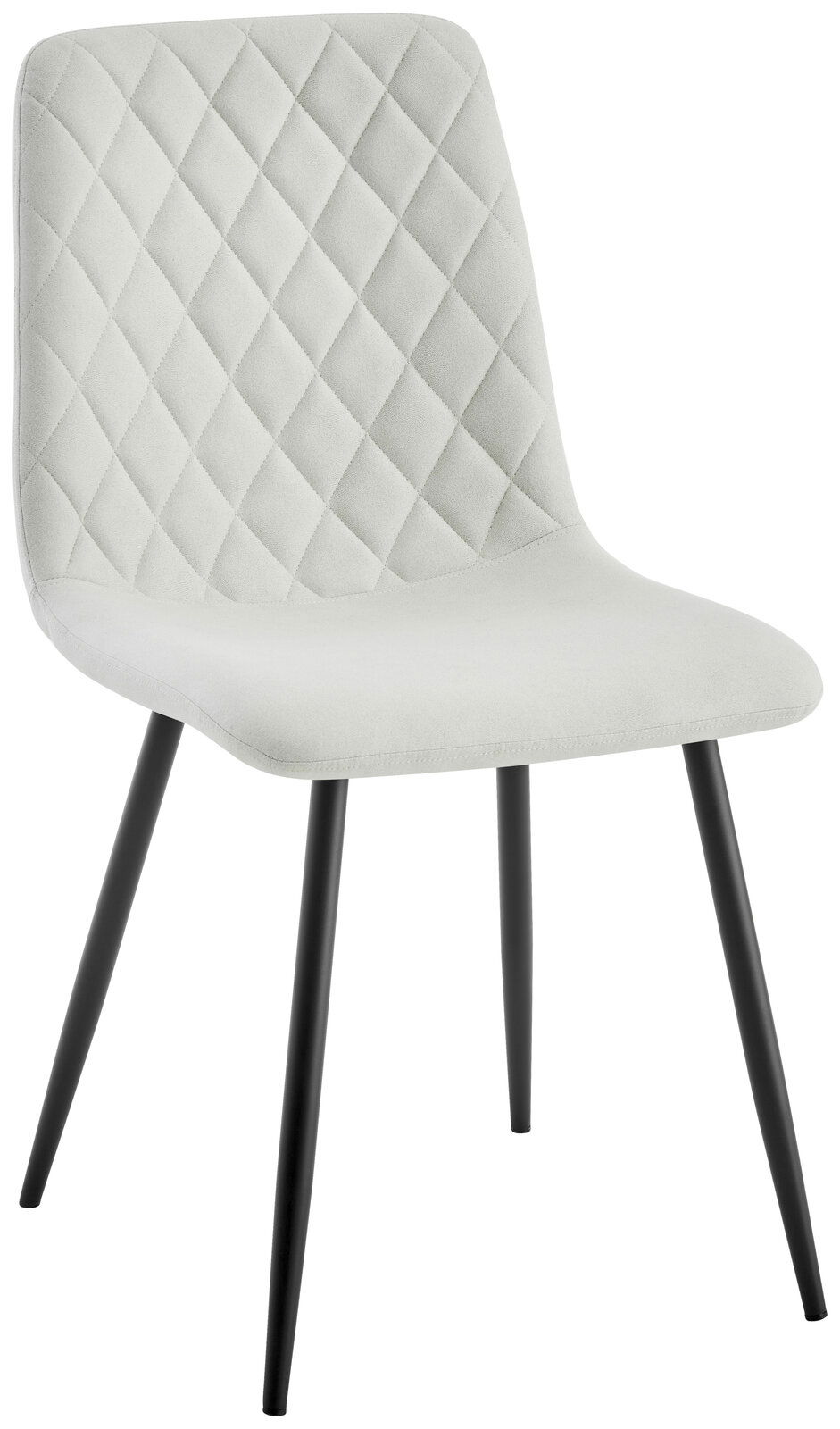 Moderner Stuhl mit gesteppter Rückenlehne und schwarzen Metallbeinen, seitliche Perspektive