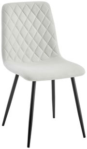 Moderner Stuhl mit gesteppter Rückenlehne und schwarzen Metallbeinen, seitliche Perspektive