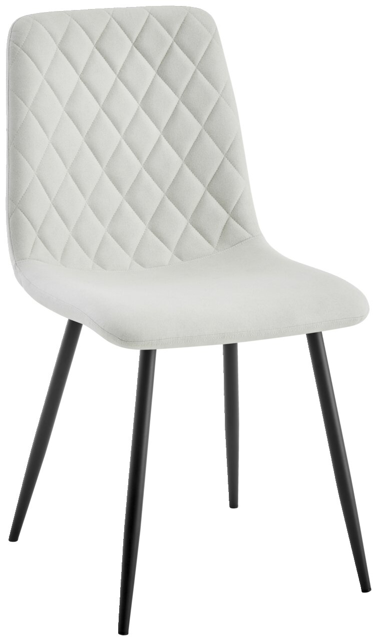 Ti´me Stuhl CLEMENS Moderner Stuhl mit gesteppter Rückenlehne und schwarzen Metallbeinen, seitliche Perspektive