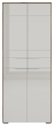 Frontansicht eines 2-türigen Aktenschranks von Voleo, Modell NEVADA, mit glatter, moderner Oberfläche und silbernen Griffen.