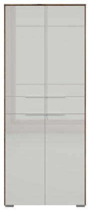 Frontansicht eines 2-türigen Aktenschranks von Voleo, Modell NEVADA, mit glatter, moderner Oberfläche und silbernen Griffen.