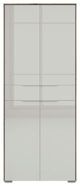 Frontansicht eines 2-türigen Aktenschranks von Voleo, Modell NEVADA, mit glatter, moderner Oberfläche und silbernen Griffen.