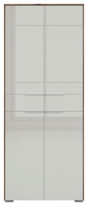 Frontansicht eines 2-türigen Aktenschranks von Voleo, Modell NEVADA, mit glatter, moderner Oberfläche und silbernen Griffen.