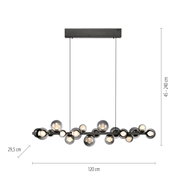 Moderne LED-Pendelleuchte mit mehreren kugelförmigen Glaselementen, seitliche Perspektive