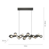 Moderne LED-Pendelleuchte mit mehreren kugelförmigen Glaselementen, seitliche Perspektive