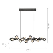 Moderne LED-Pendelleuchte mit mehreren kugelförmigen Glaselementen, seitliche Perspektive