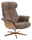 Bequemer Relaxsessel mit braunem, flauschigem Bezug und Holzdetails, seitliche Perspektive