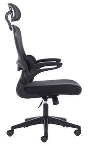 Schwarzer Drehstuhl mit Kopfstütze, Seitenansicht