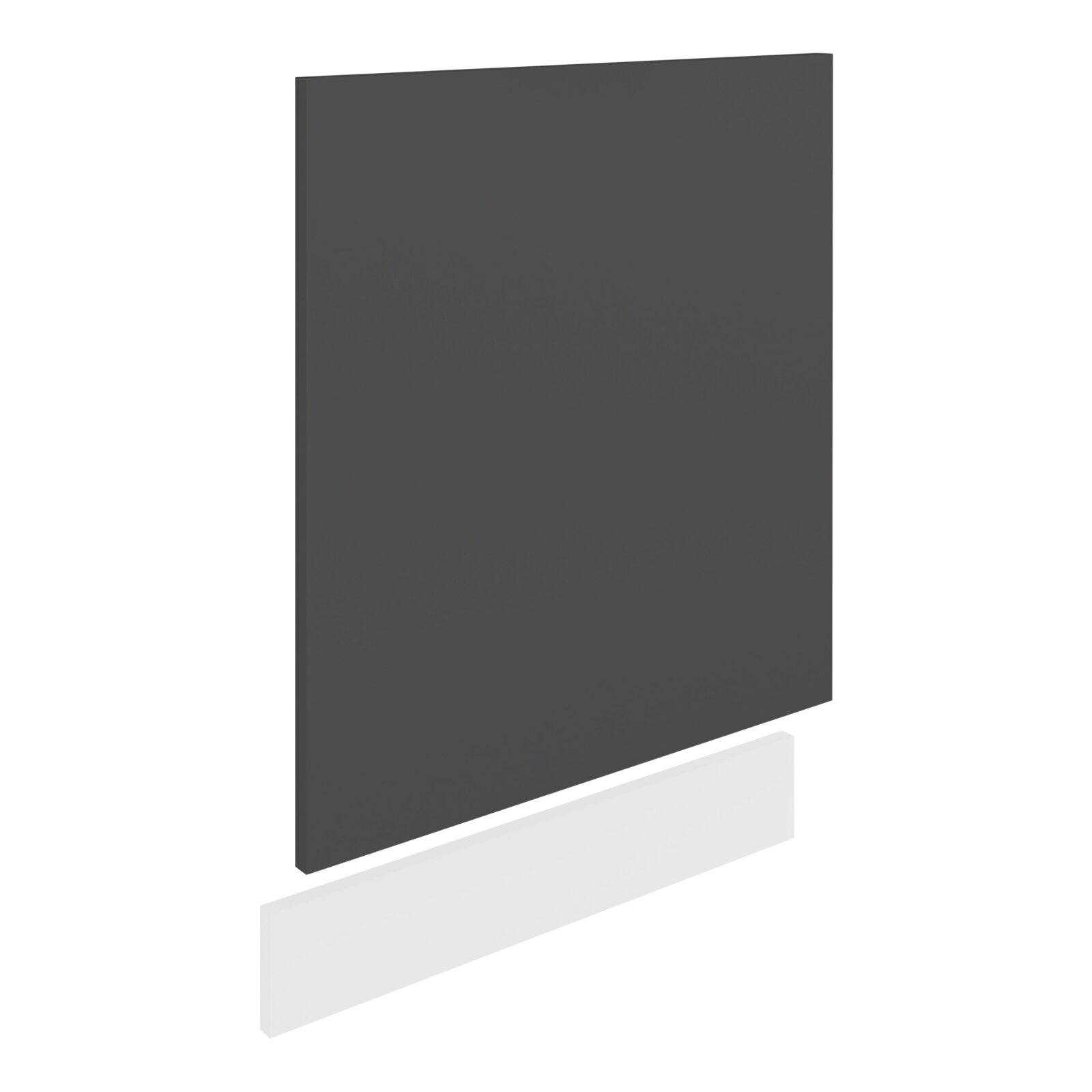 VCM Frontblende ESILO Dunkelgraue, rechteckige Möbel-Frontplatte in glatter Optik, freigestellt vor weißem Hintergrund, aus leicht schräger Vorderansicht (Perspektive: 3/4-Ansicht).