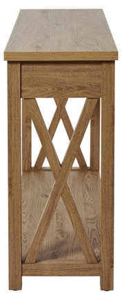 Houten console met X-vormige verstevigingsbalken, vooraanzicht
