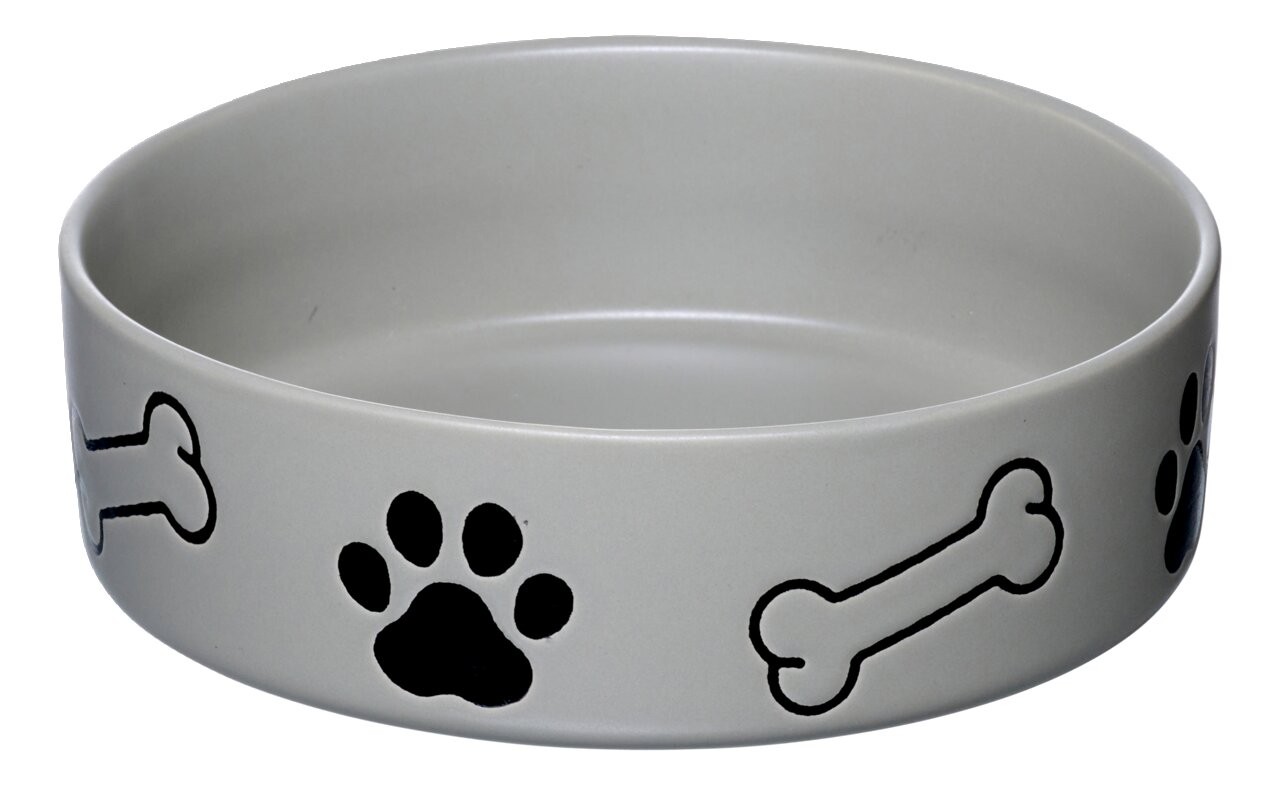 Ritzenhoff & Breker Napf 850ml Dog MIKA Grauer Hundenapf mit Knochen- und Pfotenmuster, seitliche Perspektive