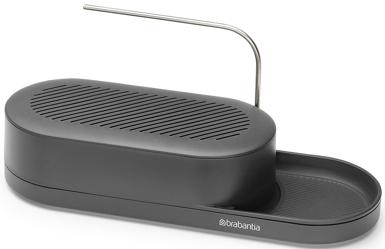 Schwarzer Brabantia Organizer SINKSTYLE mit Metallbügel, seitliche Perspektive