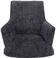 Vorderansicht eines modernen, dunkelgrauen Sessels mit gepolstertem Stoffbezug und hoher Rückenlehne.