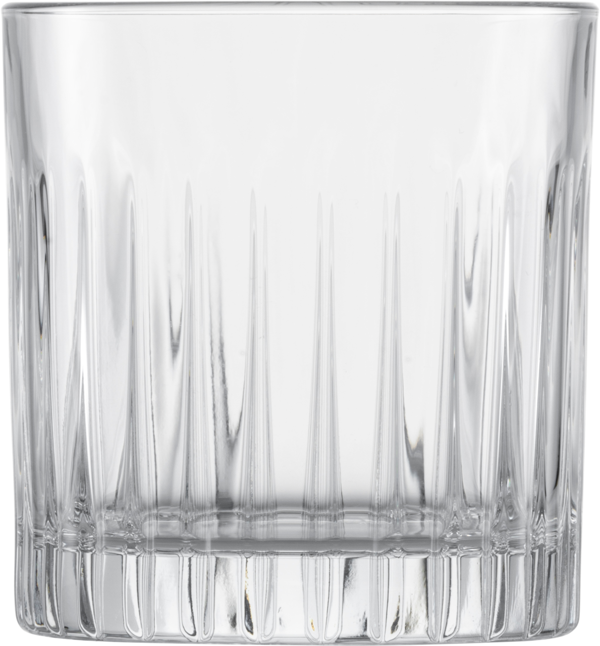 Klares Whiskyglas mit vertikalem Rillenmuster, Frontalansicht