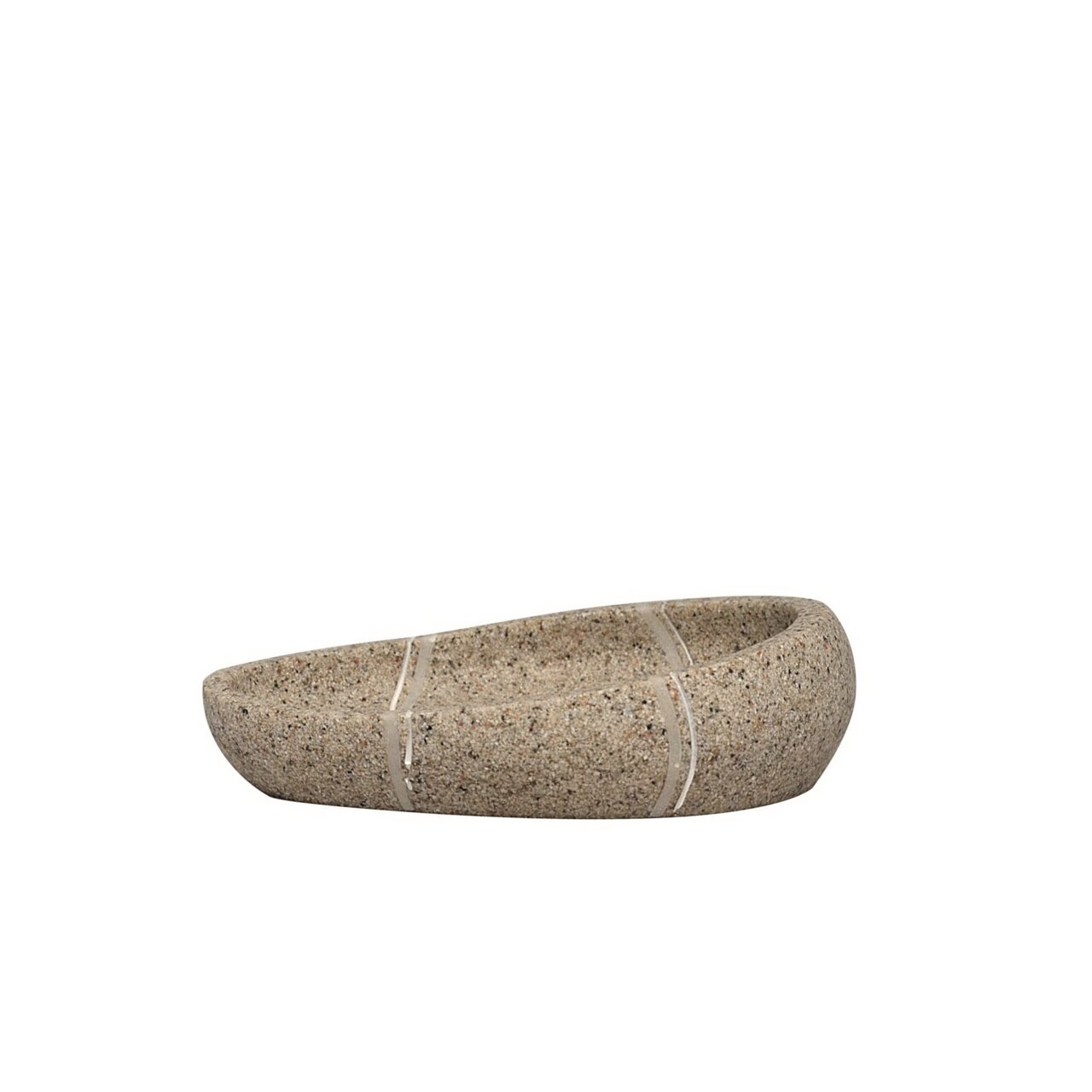 Beigefarbene Seifenschale Little Rock aus Steinoptik, seitliche Perspektive