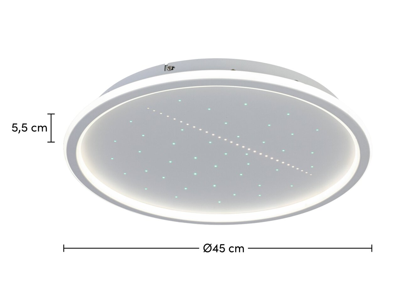 Ronde led-plafondlamp met een diameter van 45 cm en een hoogte van 5,5 cm, zijaanzicht