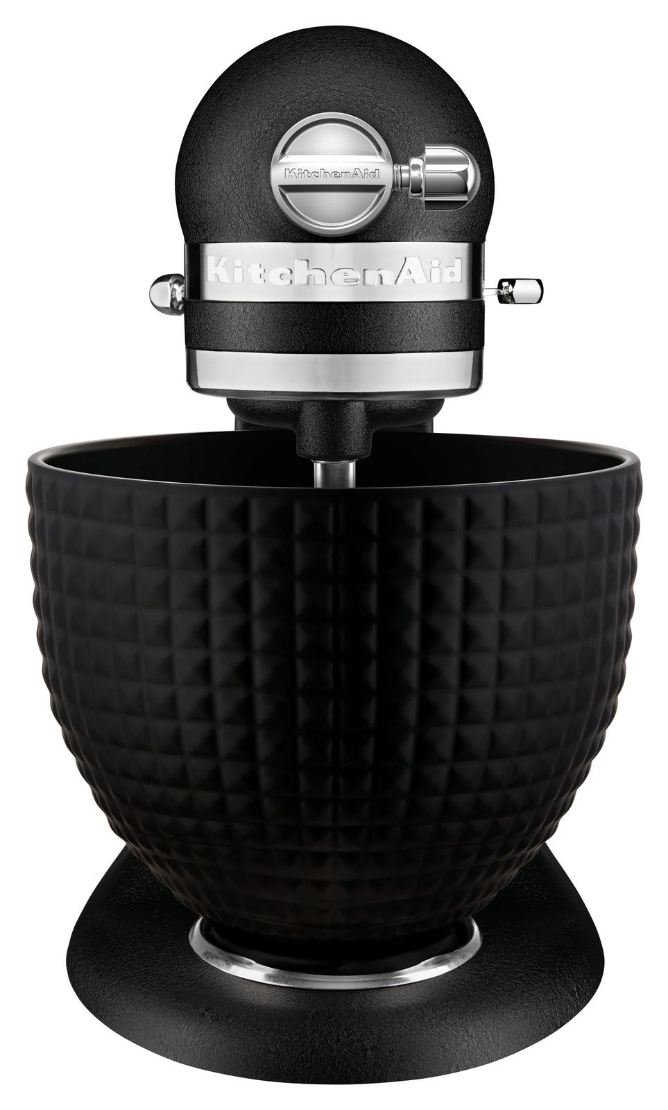 KitchenAid Küchenmaschine 4.7L Monochrome 5KSM156CXEBK ARTISAN Frontansicht einer schwarzen Küchenmaschine 4.7L ARTISAN mit strukturierter Schüssel.