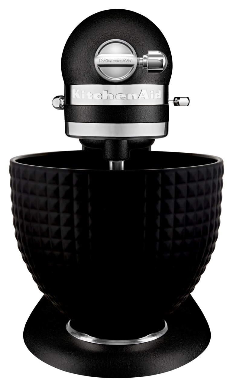 KitchenAid Küchenmaschine 4.7L Monochrome 5KSM156CXEBK ARTISAN Frontansicht einer schwarzen Küchenmaschine 4.7L ARTISAN mit strukturierter Schüssel.