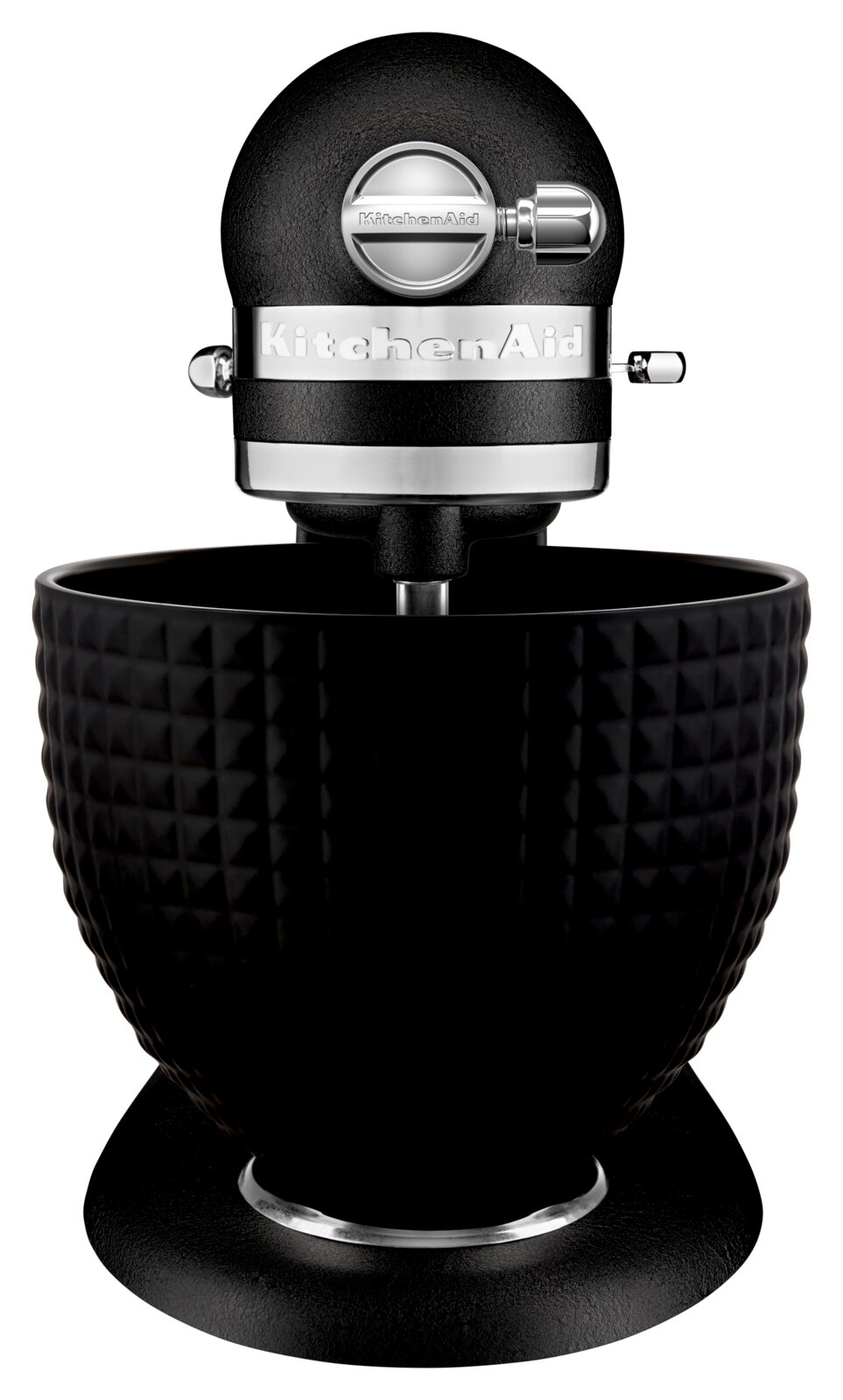 KitchenAid Küchenmaschine 4.7L Monochrome 5KSM156CXEBK ARTISAN Frontansicht einer schwarzen Küchenmaschine 4.7L ARTISAN mit strukturierter Schüssel.