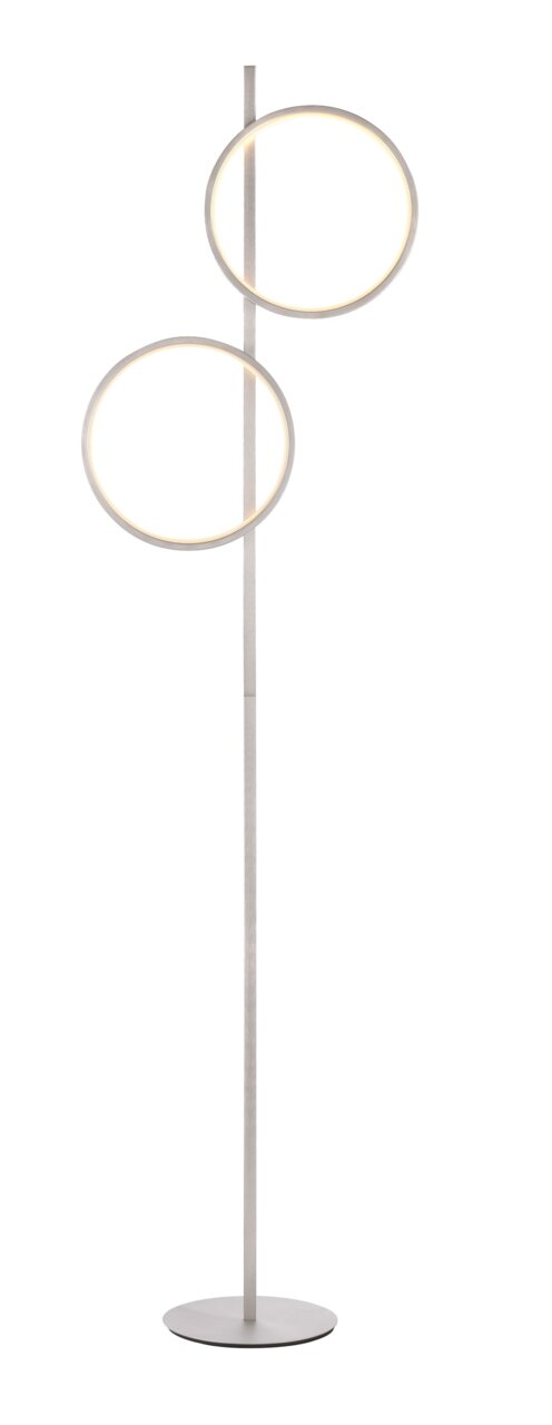 Moderne Stehleuchte MINI RITUS mit zwei leuchtenden Ringen, seitliche Perspektive