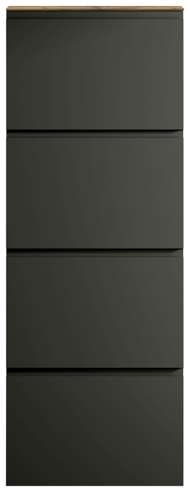 Moderner Hängeschuhschrank mit vier Klappen in dunklem Design, Frontalansicht