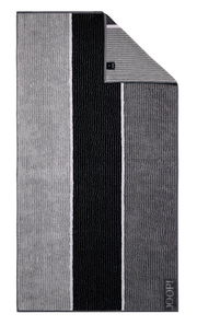 Graues und schwarzes gestreiftes Duschtuch in Draufsicht