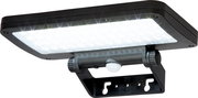 Schwarze Solarleuchte mit LED-Licht und Bewegungsmelder, seitliche Perspektive