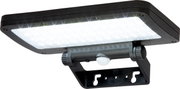 Schwarze Solarleuchte mit LED-Licht und Bewegungsmelder, seitliche Perspektive