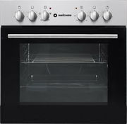 Frontansicht eines modernen Einbauofens mit Edelstahlblende und Drehknöpfen.