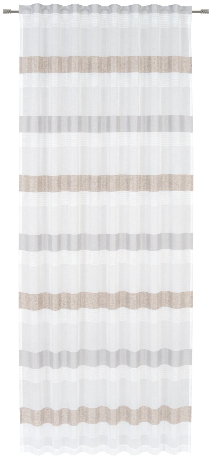 Fertigvorhang mit horizontalen Streifen in Beige und Grau, frontal aufgenommen
