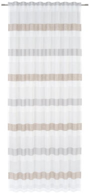 Fertigvorhang mit horizontalen Streifen in Beige und Grau, frontal aufgenommen