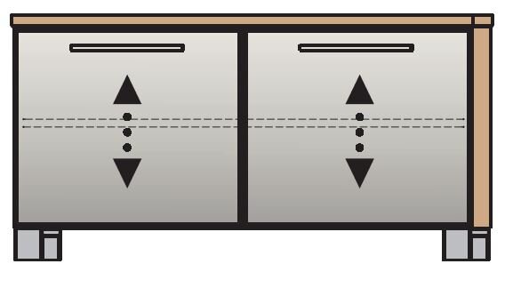 Frontansicht einer modernen Garderobenbank mit zwei Türen und minimalistischen Griffen.